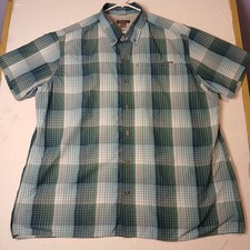 Eddie Bauer Shirt Men's 2XL Short Sleeve Blue Nylon Blend Fishing Button Down