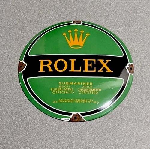 VINTAGE 12” DOMED ROLEX WATCH JEWELRY PORCELAIN SIGN CAR GAS OIL MOTORCYCLE
