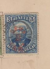 BEAU TIMBRE ANCIEN REPUBLIQUE HAITI 1887 SALOMON 3c bleu oblitéré surcharge