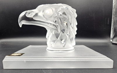 Signed Lalique Crystal Eagle Head Tête D Aigle - Eagle Head With Lalique Base.