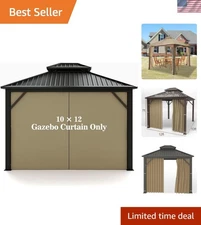 10' x 12' Gazebo Side Wall Privacy Curtain - Water Repellent Khaki Zippered