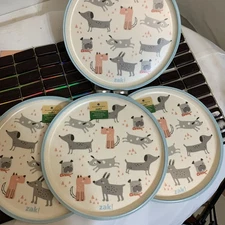 Zak! Designs Dog Days Plates 8” (4) Tan Teal Nice NEW WT Planeterra Bamboo