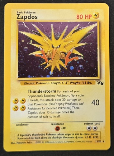 3rd Print Australian Zapdos 15/62 Fossil Cosmos Holo Rare WoTC Pokémon 2000 NM