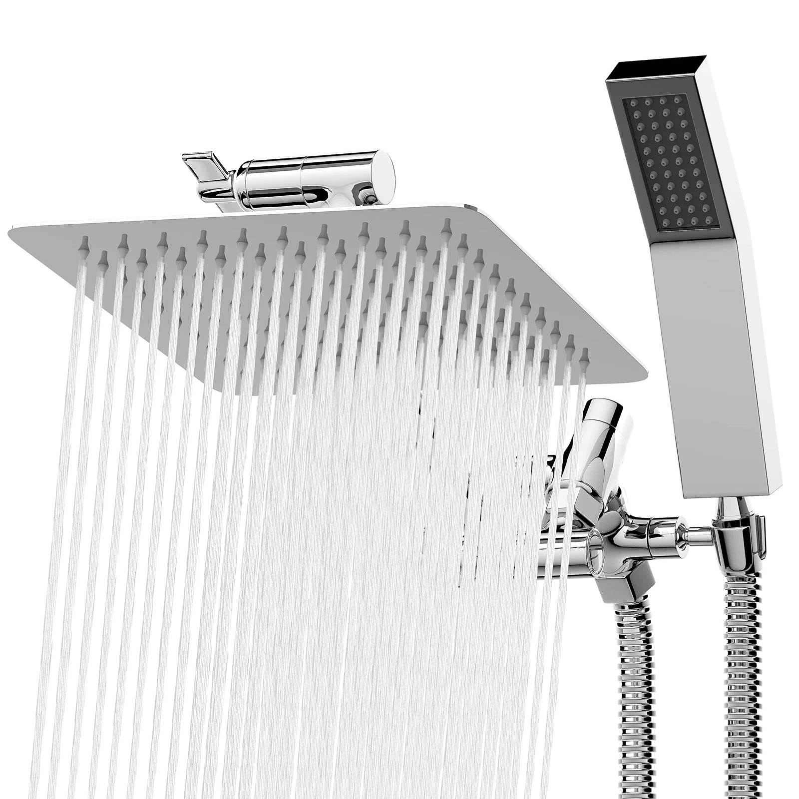 All Metal Shower Head 8" Dual Square Shower Head With Handheld Wand 71in Hose...