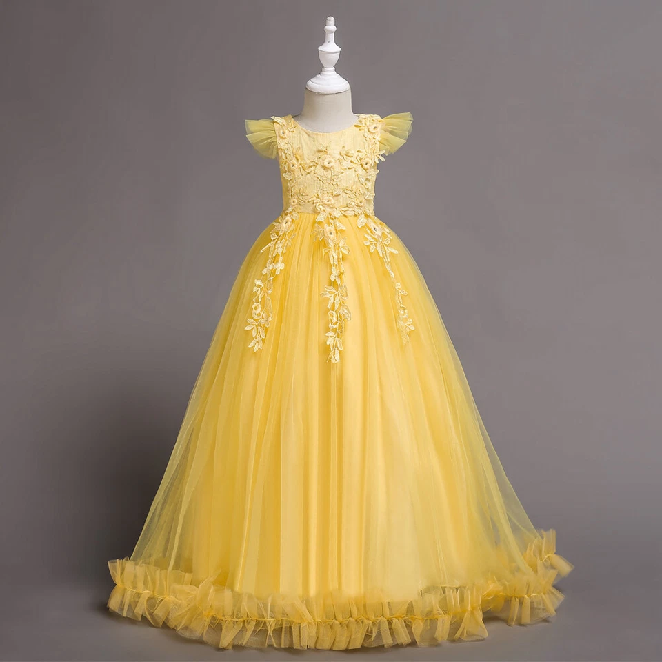 Enfant Fille Brodé Dentelle Maille Tutu Robe Bal Mariage Demoiselle d'honneur - Photo 2/4