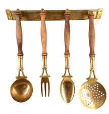USTENSILES DE CUISINE EN LAITON DÉCORATIF LOUCHE ÉCUMOIR SERVITEUR 1960-70
