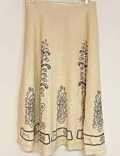 Vintage 80s PETER MARTIN Silk SKIRT White  BLACK DESIGNS SEQUINS Size 4