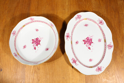 Herend Porzellan Apponyi Purpur Anbietschale 80 & Platte 103 Fischteller 1941