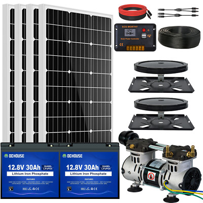 24V 300W Solar Powered Pond Aerator Aeration Pump 100 Weighted Tubing for 1 Acre