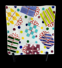 Fused Glass Square Celebration Serving Platter