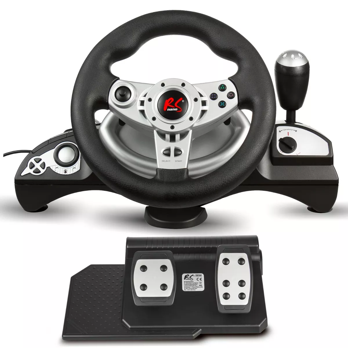 Steering Wheel for pc, in Game Racing Wheel with Pedals 180°  Competition Racing Steering wheel Dual Vibration Effect with USB Port,  Gear Shift