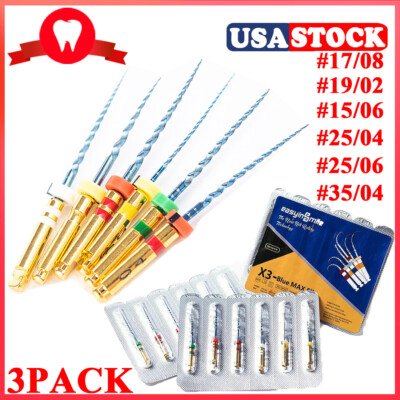 3Pack Endo X3 Blue MAX Root Canal NITI Rotary Engine Use Needle File Easyinsmile