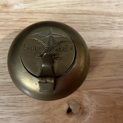 Vintage Brass Saudi Arabia Portable Pocket  Ashtray Saudi National Emblem 