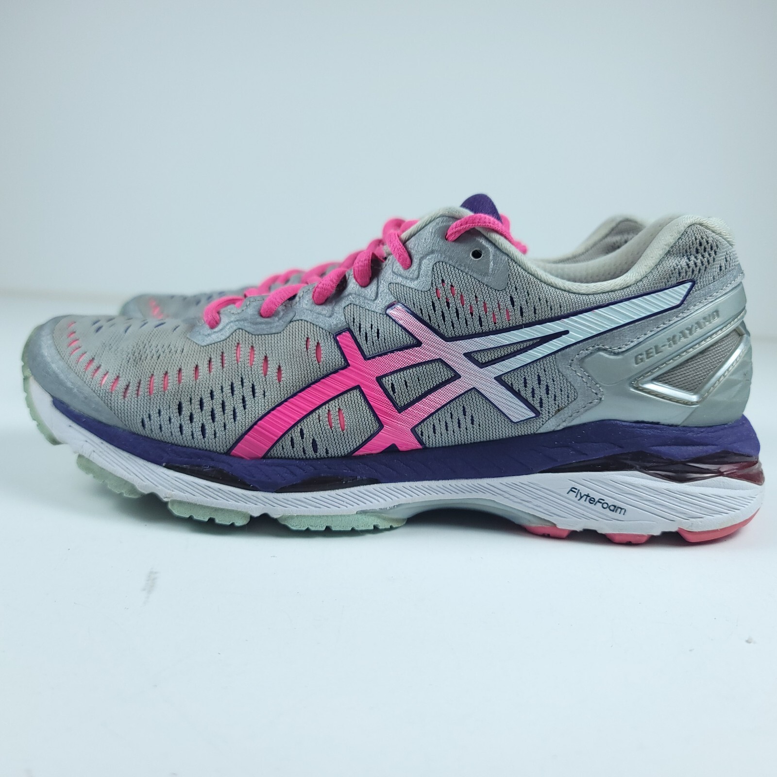 Asics Running Shoes Women US 8.5 Gel-Kayano 23 Silver Pink Athletic Activewear-image