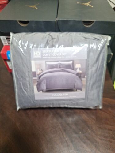  Seersucker Duvet Cover Set Queen Size (90 x 90 Queen(90''x90'') Dark Gray - Foto 1 di 2