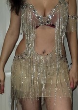 Belly dance and or sambe costume pre owned, nude briege, with tassel , Size S-M