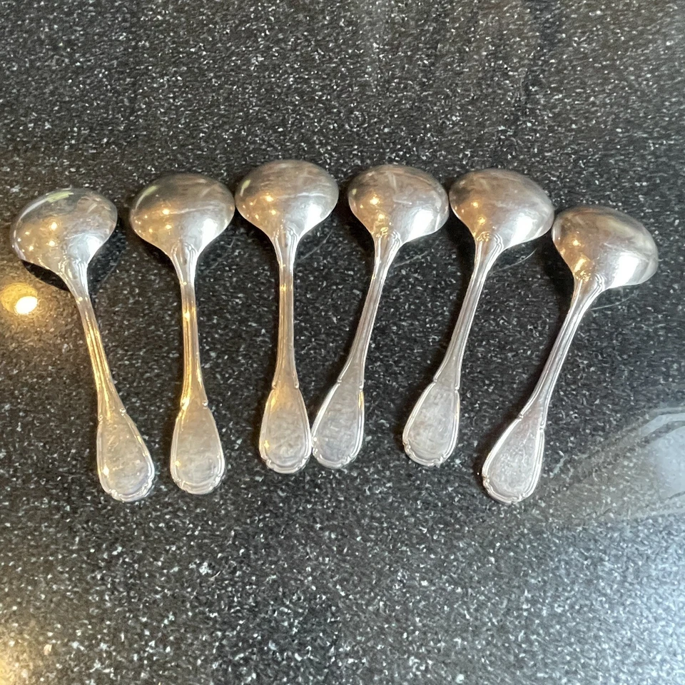Sambonet Italia Cucharas 6 Tazones Redondos Crema Sopa Plateado Níquel Barroco Rollos Foto 4 de 4