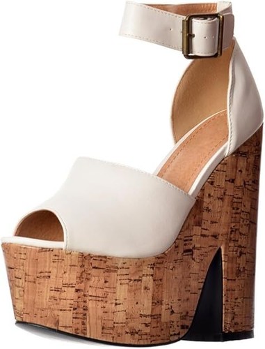 Womens Open Toe Strappy Platform Demi Wedge Party Summer High Sandals Size Black - Picture 7 of 12