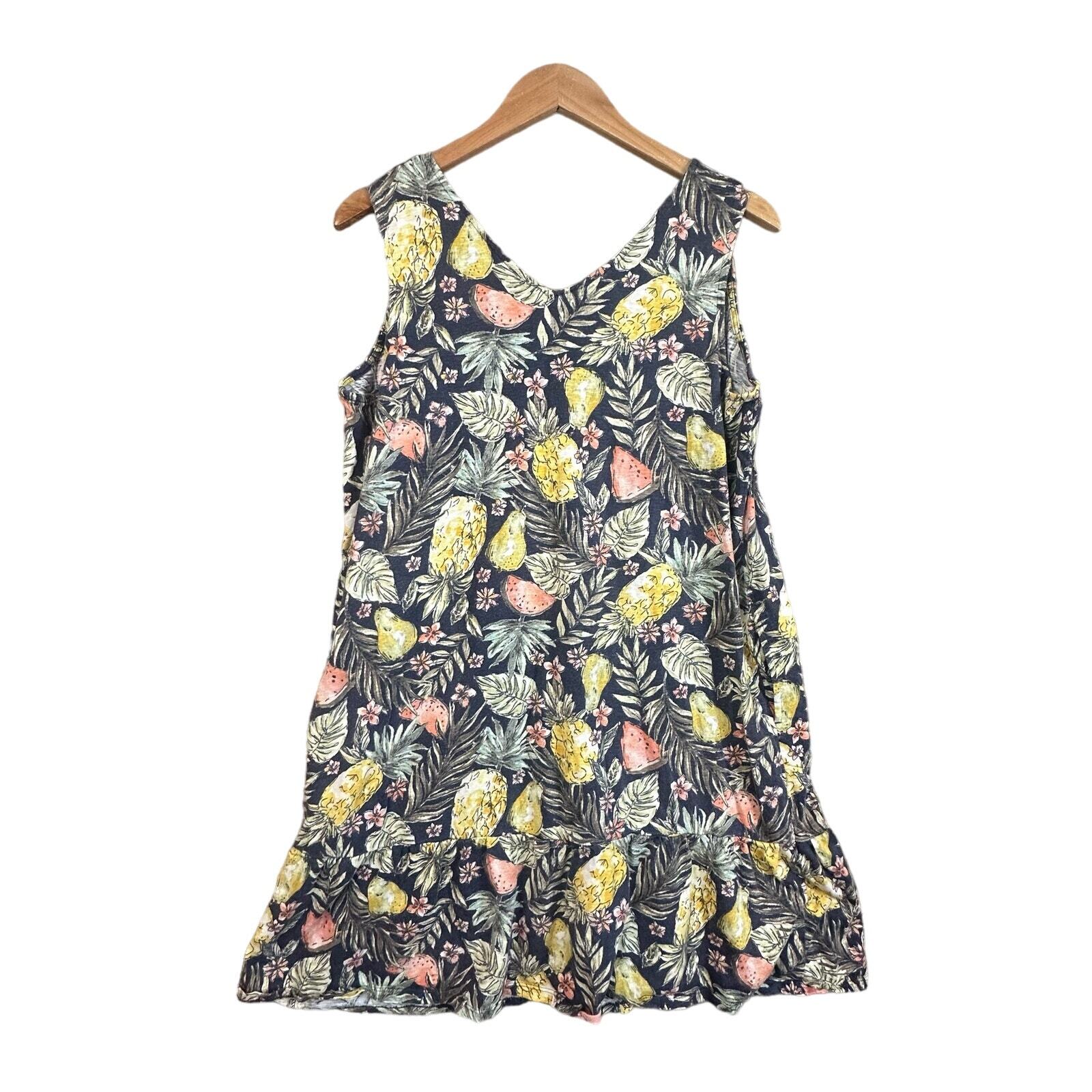 J. Jill Fruits Print Flounced Hem Tiered Double V-Neck Knit Dress Women's M