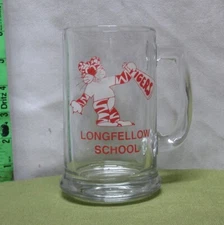LONGFELLOW ELEMENTARY SCHOOL vtg drinking glass mug Toledo defunct Tigers