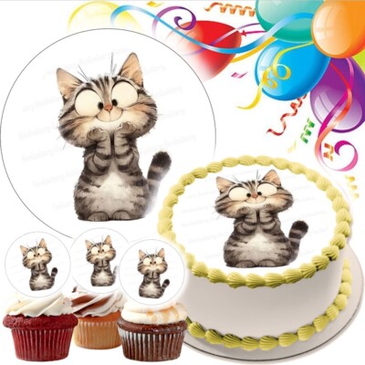 Katze Tortenaufleger Party Deko Essbar Geburtstag Feier Cupcake Neu Süß Süß