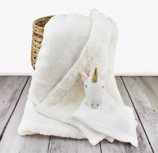 New Lila  Jack White Unicorn Gold Dot Baby Blanket Security Plush Lovey Set