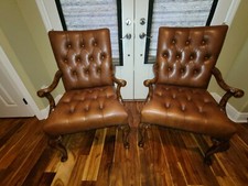 Vintage Chesterfield Leather Mahogany Carved ...
