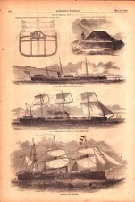 BRITISH IRON-CLAD SHIPS Antique nautical engraving  1862