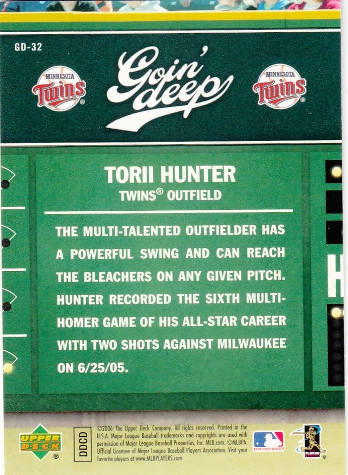 2006 Upper Deck First Pitch - Torii Hunter #GD-32-Twins - Image 2 of 2
