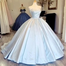 Blue Satin Quinceanera Dresses Ball Gown Off Shoulder Birthday Party Sweet 16
