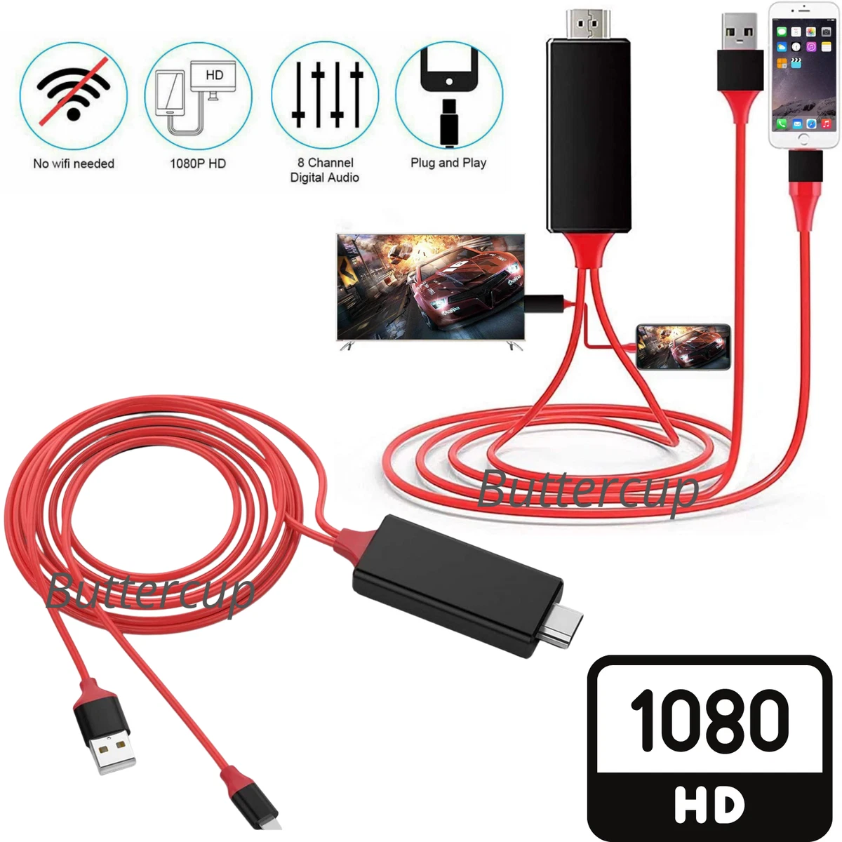 HDMI - Câble adaptateur pour iPhone vers TV, 1080P HDTV Câble adaptateur  HDMI | bol