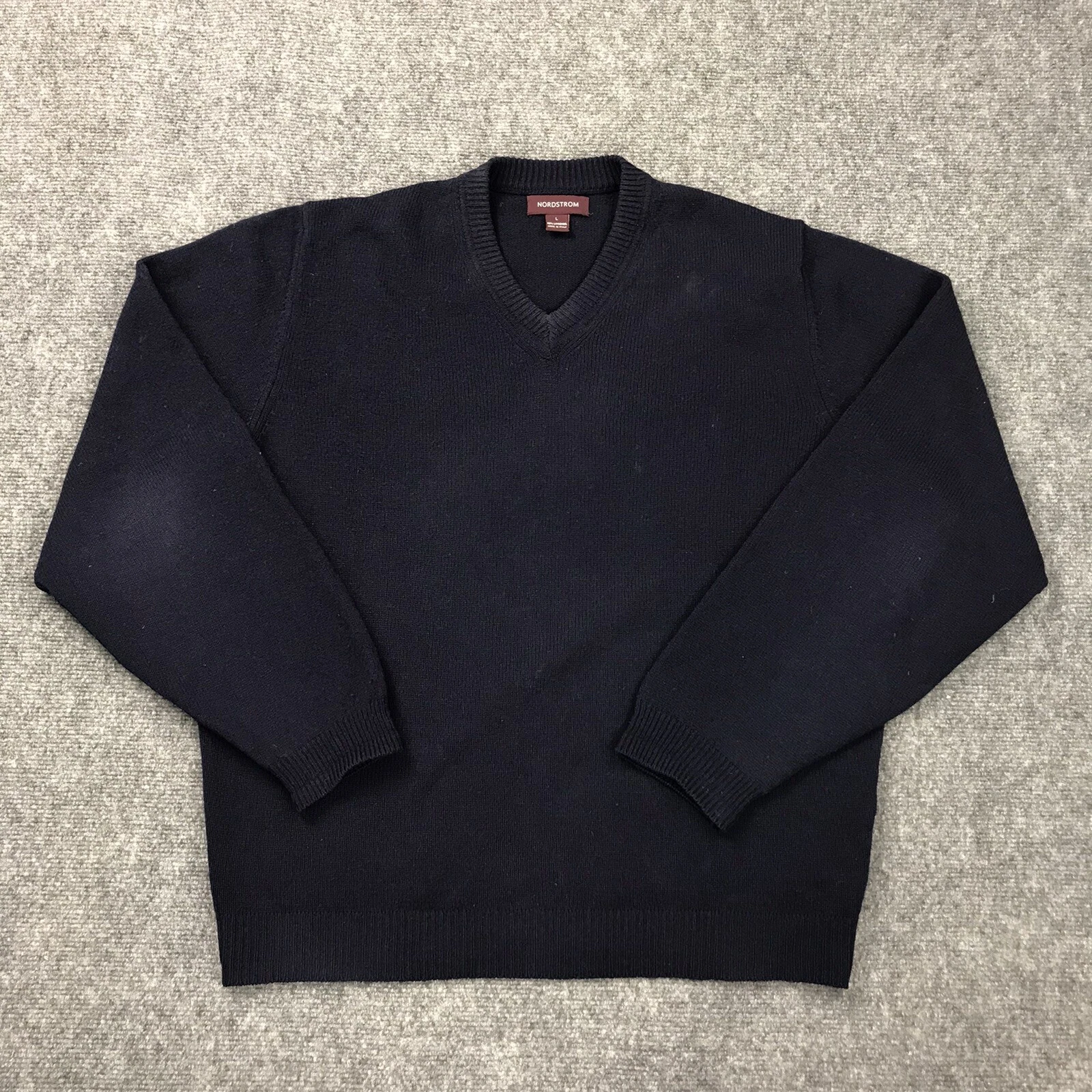 Nordstrom Men's V-Neck 100% Lambswool Blue Pullover Sweater Large Made In Italy