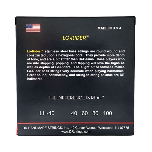Cuerdas de bajo de acero inoxidable DR Strings LH-40 LO-RIDER, luz 40-100 - Imagen 2 de 3