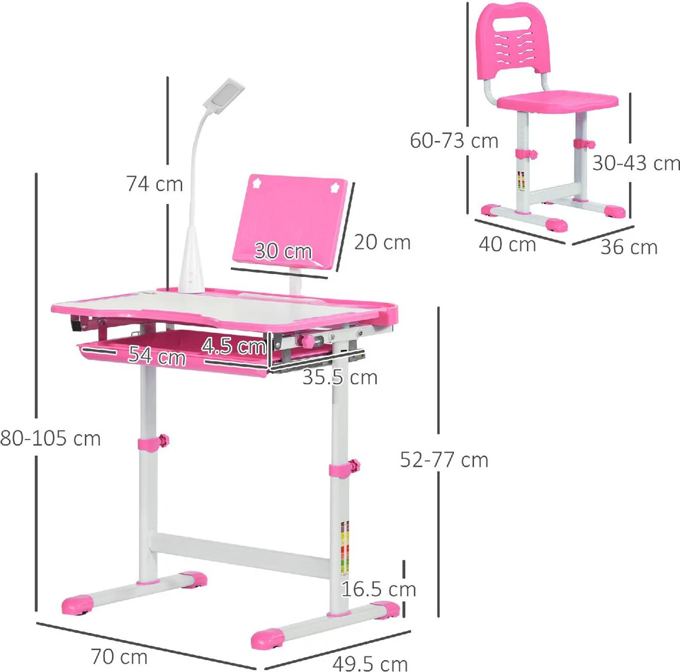 DecHome Banco Scuola con Sedia Regolabile in Acciaio 062PK3 - Immagine 2 di 4