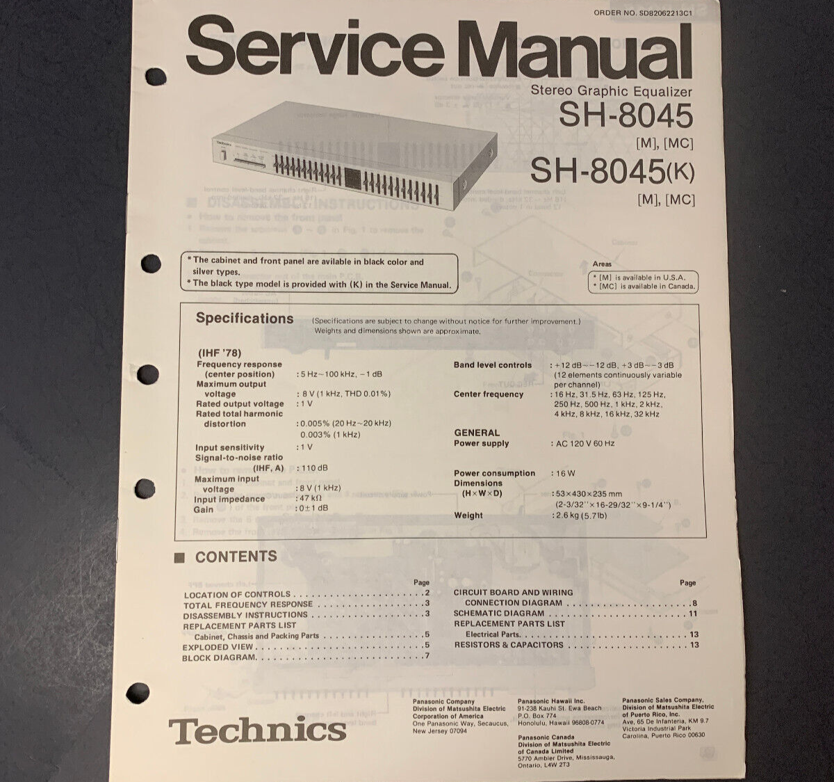 Technics SH-8045 Stereo Graphic Equalizer ORIGINAL Service Manual 