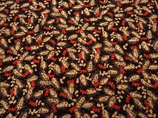 Floral Fabric By Yard SALE Orange Butterflies Ivory Floral Black Cotton Vtg C