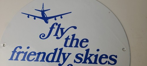 Vintage United Airlines Sign - Aviation Hangar Gas Pump Airplane Porcelain Sign - Picture 3 of 14