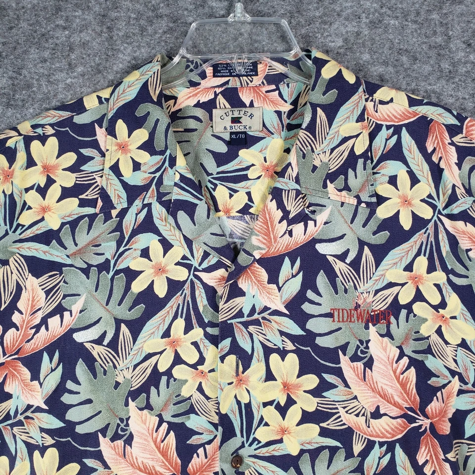 Cutter & Buck Button Up Shirt Adult Extra Large XL  Men's Blue Floral Pattern - Image 2 of 4