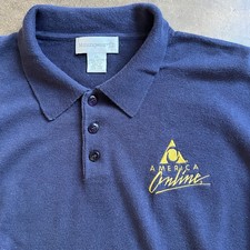 VTG AOL America Online Navy Collared Sweater XL 24.5x29