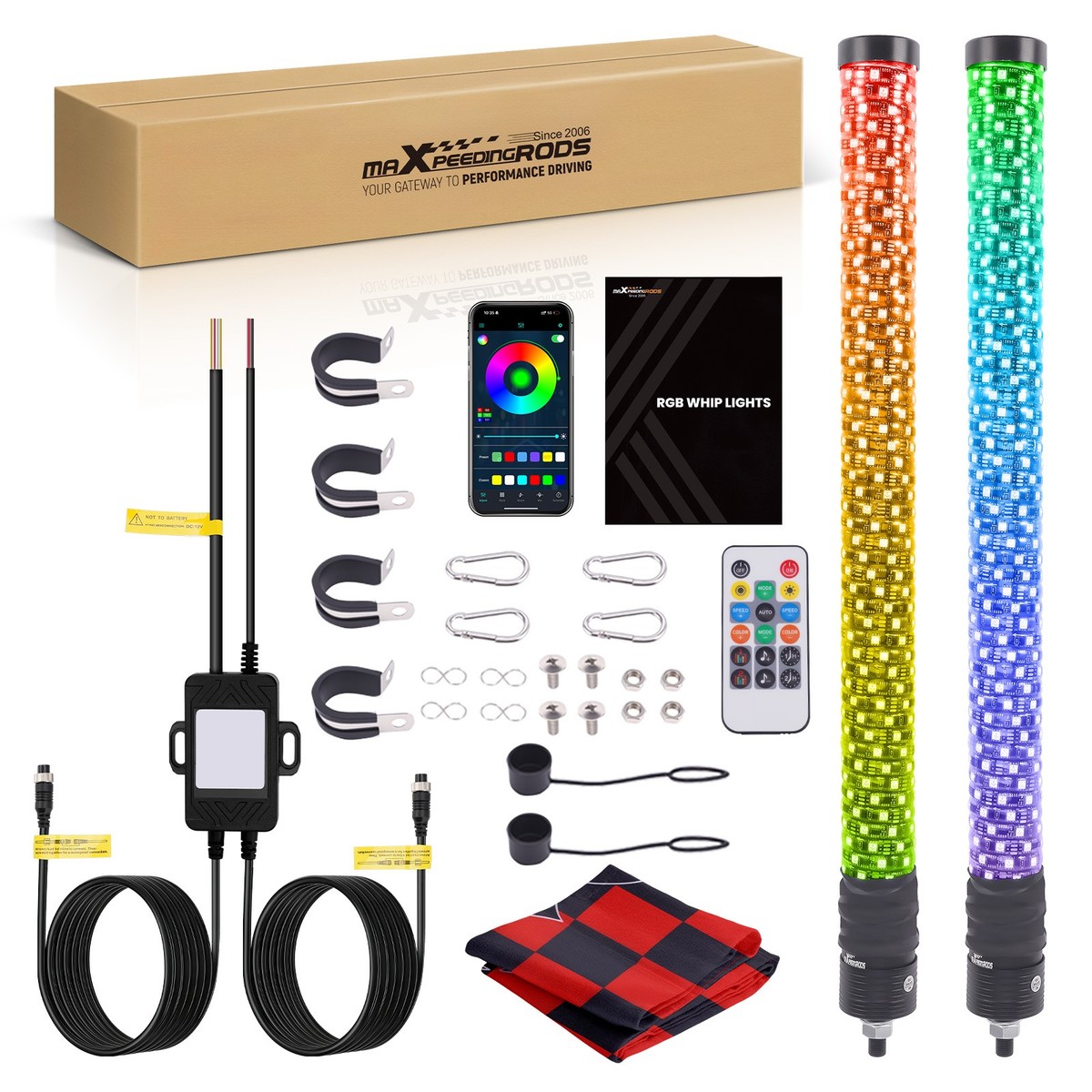 2PCS 2FT Spiral LED Fat Whip Light Antenna RGB Chasing For Can-am 