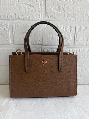Tory Burch Blake Mini Tote Brown Pebbled Zip Detachable Strap