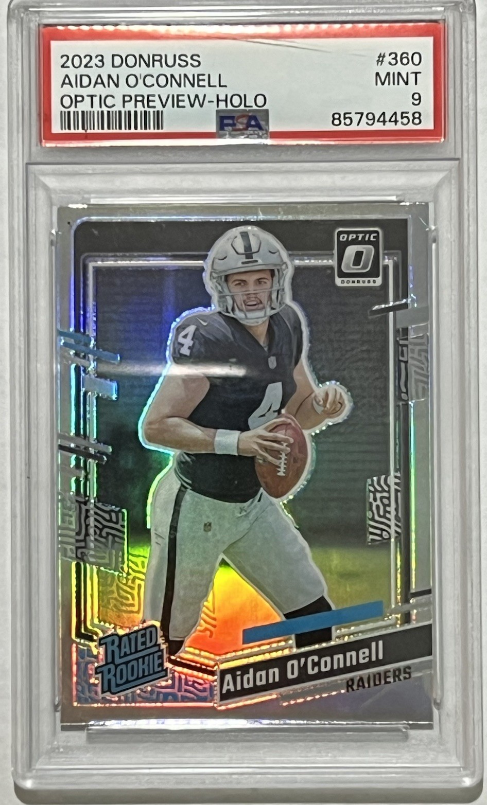 2023 Panini Donruss - Rated Rookie Aidan O'Connell #360 Optic Preview Holo Prizm