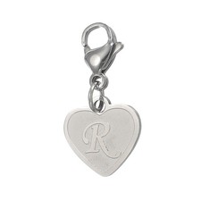 Initial Letter KeyChain, Letter A-Z Heart Charm Keyring, Silver R 