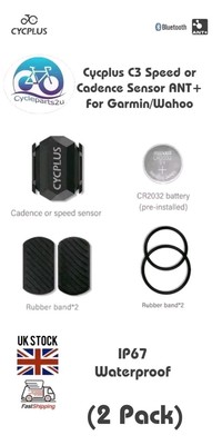 Cycplus C3 Geschwindigkeits-/Trittfrequenzsensor ANT+/BLE für Garmin/Wahoo GPS etc. 2er Pack