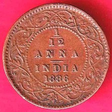 BRITISH INDIA 1886 VICTORIA EMPRESS 1/12 ANNA RARE COIN#LQ57