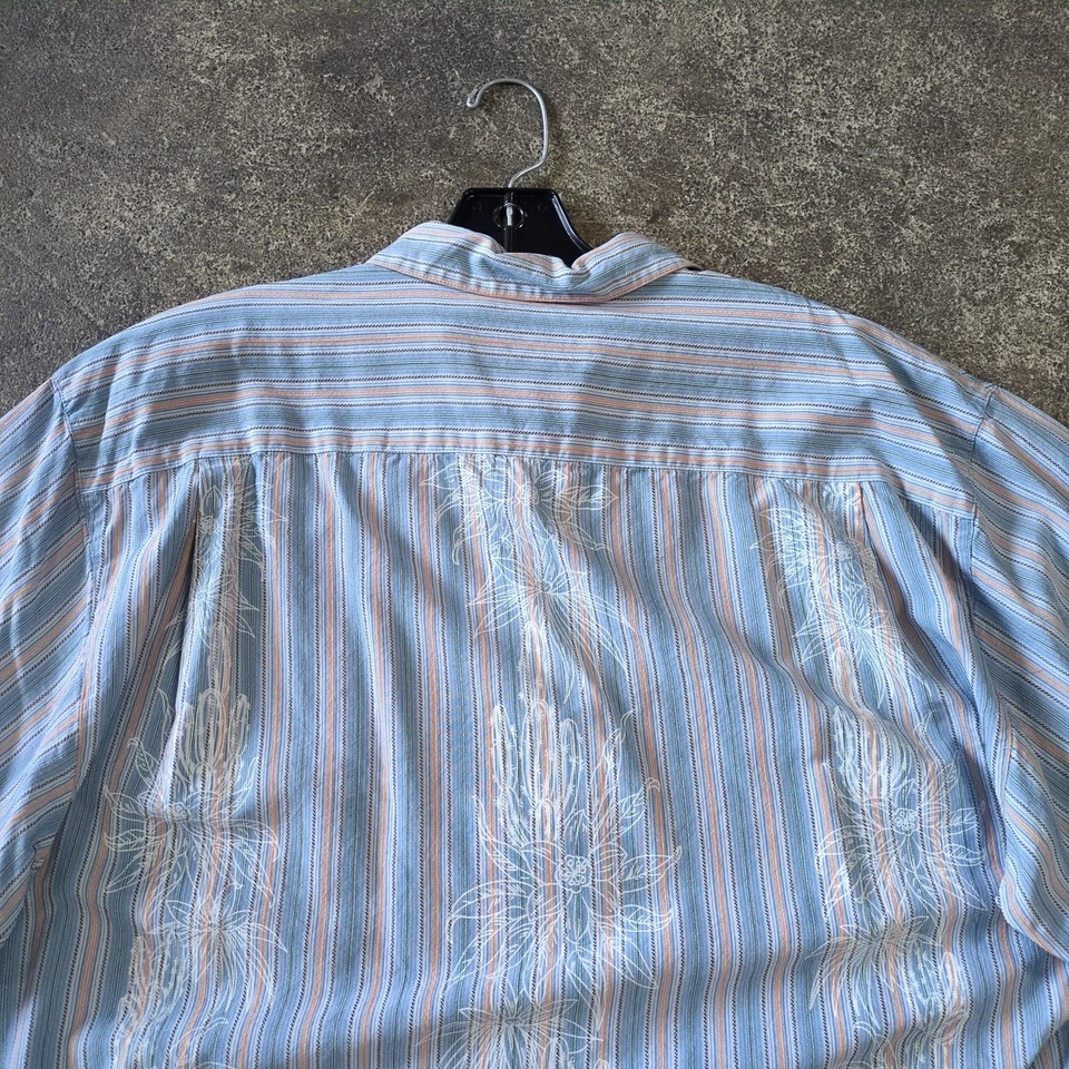 Camisa Hawaiana Jaxa Jaxx De Colección Para Hombres L Azul Claro Seda Rayas Floral Foto 4 de 4