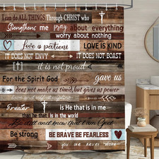Farmhouse Christian Shower Curtain, Christ Inspirational Quote Retro Wooden Word