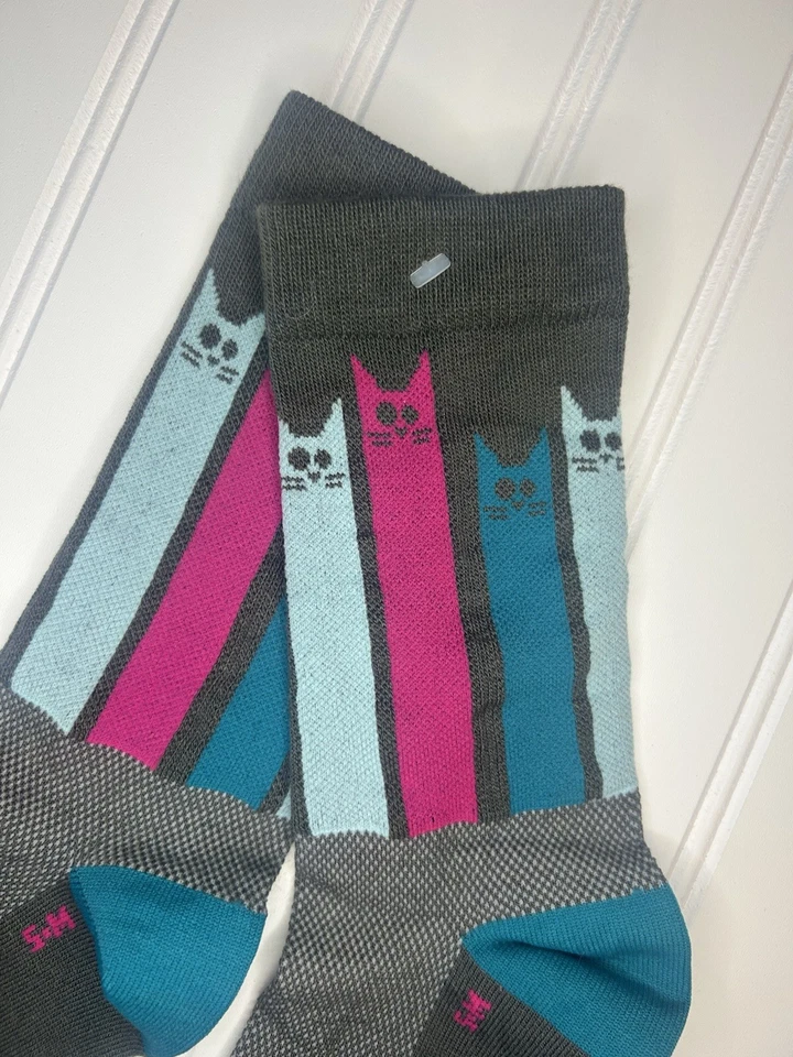 Nuevo sin etiquetas Calcetines Hombre 6 Pulgadas Ciclismo Accionamiento Calcetines Gris Con Azul Rosa Gatos Talla S/M Foto 2 de 3