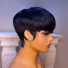 PERRUQUE BRÉSILIENNE  CHEVEUX HUMAINS, noir, raide,lisse,courte, 20cm