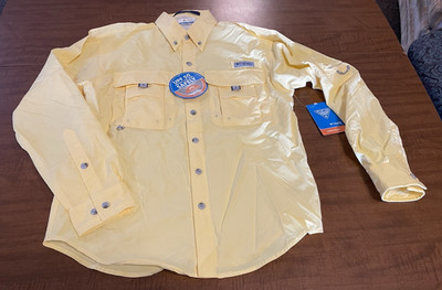 Columbia Bahama Womens Yellow Vented Omni Shade Long Sleeve Button Down Shirt X